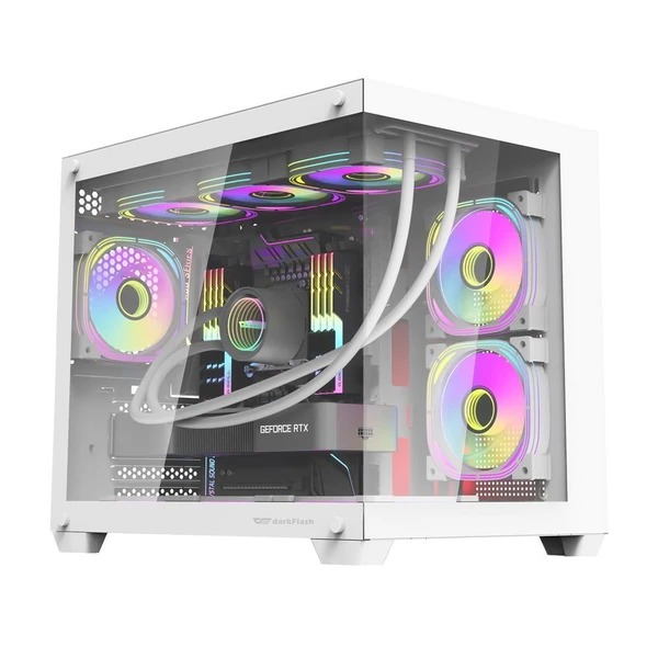 Darkflash C285MP M-ATX PC Case [White] Dual-side glass panel *